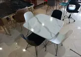 صندلی غذاخوری فایبرگلاس پایه فلزی و میز طرح سنگی ست ۴ نفره شرکتی