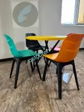 میز و صندلی غذاخوری فضای باز قابل شست و شو مدل السا فایبرگلاس پایه پلیمری و میز پایه پلیمری ۴ نفره