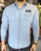 پیراهن لی مردانه آستین بلند دو جیب پارچه ترک رنگ‌بندی کامل
