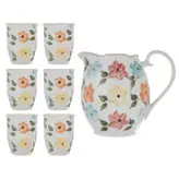 پارچ و لیوان سرامیکی گلدار