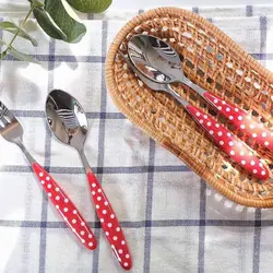 قاشق چنگال غذاخوری قرمز خالدار