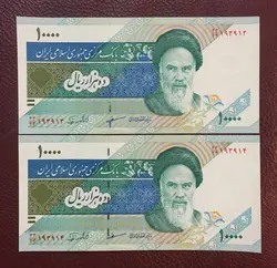 جفت اسکناس ١٠٠٠ تومانی دماوند مظاهری نوربخش شماره زیبا شبه قرینه و تکرار جایگزین با صورت مخرج یکسان