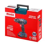 کیت دریل پیچ گوشتی شارژی چکشی 20 ولت موتور براش‌لس صنعتی رونیکس Ronix 8905K