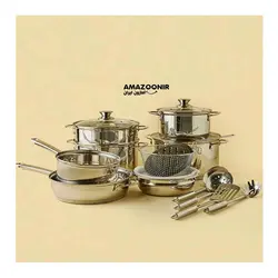 ست 18 تکه ظروف استیل نقره‌ای برند نون