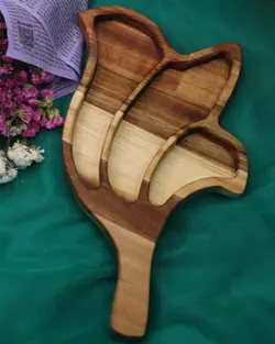 اردو خوری چوبی طرح برگ 3 تیکه دسته دار (لاله) M003