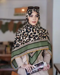 خرید روسری نخی کشمیر پلنگی قواره 140 برند gnt کد 143 - شال و روسری مهتامد