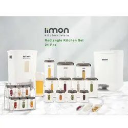 سرویس آشپزخانه مربع 21 پارچه لیمون مدل اورانوس درب شفاف