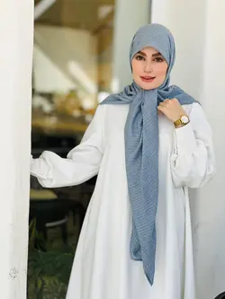 روسری وال نخی راه راه نقرآبی - مهنا