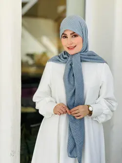 روسری وال نخی راه راه نقرآبی - مهنا