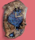 ساعت دیواری رستیک دفرمه تلفیق چوب بلوط ورزین اپوکسی سایز۳۵×۵۰