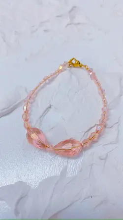 دستبند زنانه کریستالی صورتی مدل ۳۶۹قفل رنگ ثابت CP01