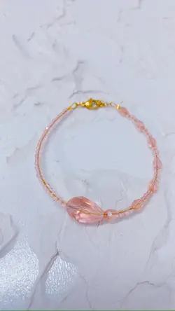 دستبند زنانه کریستالی صورتی مدل ۳۶۹ قفل رنگ ثابت CP02