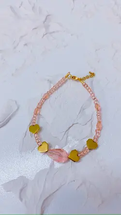 دستبند زنانه کریستالی صورتی مدل ۳۶۹ قفل رنگ ثابت CP03