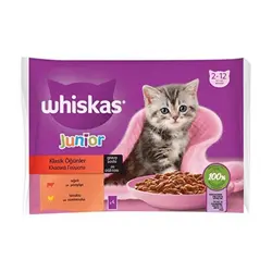 پوچ ۴ عددی گربه ویسکاس Whiskas Junior With Beef & Chicken Multipack