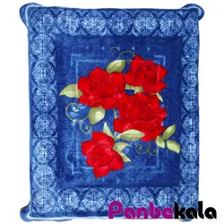 پتو نرمینه دونفره مدل نرمین گل رز سرخ آبی 253