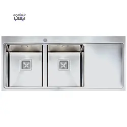 سینک دو لگنه با سینی توکار گومه مدل R1GOOME-R1-TWO-BOWL-STEEL-SINK-WITH-TRAY