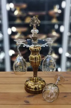 پایه گیلاس خوری صفحه گردان فلزی رنگ طلایی آنتیک کد5001