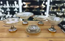 سرویس 5 تیکه پذیرایی فلزی رنگ مشکی طلایی کد1111