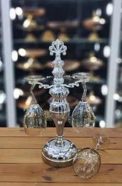 پایه گیلاس خوری صفحه گردان فلزی رنگ سیلور کد5003