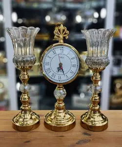 ست ساعت و شمعدان پایه دار رومیزی رنگ طلایی کد9013