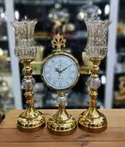 ست ساعت و شمعدان پایه دار رومیزی رنگ طلایی کد7009