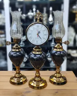 ست ساعت و شمعدان پایه دار رومیزی رنگ آنتیک _مشکی کد6030