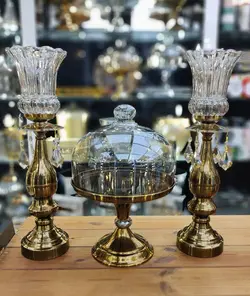 ست شمعدان و کاپ کیک پایه دار فلزی رنگ آنتیک کد7034