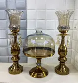 ست شمعدان و کاپ کیک پایه دار فلزی رنگ آنتیک کد7034