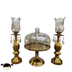 ست شمعدان و کاپ کیک پایه دار فلزی رنگ آنتیک کد7040