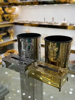 ست سطل و دستمال کاغذی استیل رنگ طلایی طرح پروانه کد501