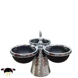 اردو خوری پایه دار فلزی چکش کاری شده رنگ مشکی نقره ای کد1445