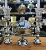 ست شمعدان و کاپ کیک پایه فلز و چوب رنگ سیلور کد7036
