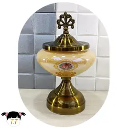 شکلات خوری پایه دار فلزی چکش کاری شده رنگ سیلور طلایی کد1454