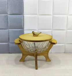 آجیل خوری دربدار سولو لبه طلایی پایه چوبی کد9815