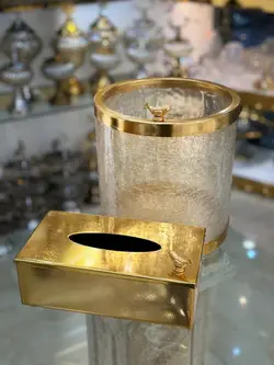 ست سطل و دستمال کاغذی فلزی طرح گل کد221