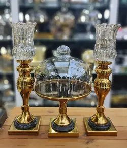 ست شمعدان و کاپ کیک پایه سنگی رنگ طلایی کد4054