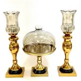 ست شمعدان و کاپ کیک پایه سنگی رنگ طلایی کد4054