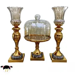 ست شمعدان و کاپ کیک پایه سنگی رنگ طلایی کد4054