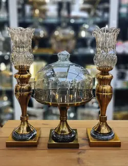 ست شمعدان و کاپ کیک پایه سنگی رنگ آنتیک کد4053