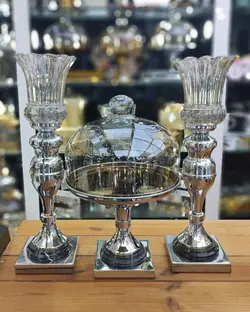 ست شمعدان و کاپ کیک پایه سنگی رنگ سیلور کد4055