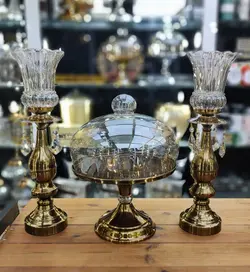 ست شمعدان و کاپ کیک پایه دار فلزی رنگ آنتیک کد7034