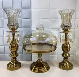 ست شمعدان و کاپ کیک پایه دار فلزی رنگ آنتیک کد7034