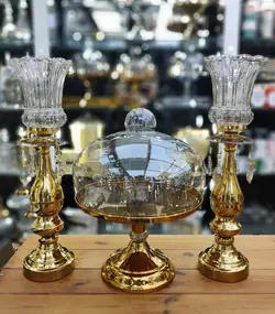 ست شمعدان و کاپ کیک پایه دار فلزی رنگ طلایی کد7035