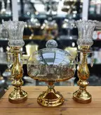 ست شمعدان و کاپ کیک پایه دار فلزی رنگ طلایی کد7035