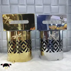 ست سطل و دستمال کاغذی استیل رنگ طلایی/سیلور طرح سنجاقک کد509