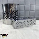 ست سطل و دستمال کاغذی استیل رنگ طلایی/سیلور طرح سنجاقک کد509