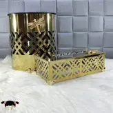 ست سطل و دستمال کاغذی استیل رنگ طلایی/سیلور طرح سنجاقک کد509