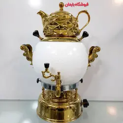 سماور گازی رنگی سیلور مدل توپی سفید ترموکوپل دار