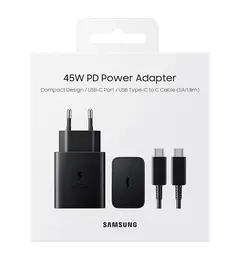 شارژر اصلی 45 واتی سوپرفست سامسونگ   Samsung Adapter Charging EP-T4510XBEG  – 45W اصلی با گارانتی و کابل دو متری