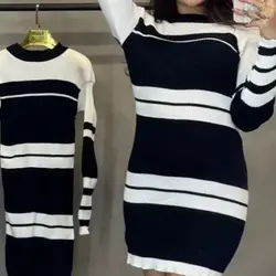 سارافون راه راه بافت کاموا و پشمی یقه اسکی بلند مناسب زیر پافر و کاپشن و بارانی